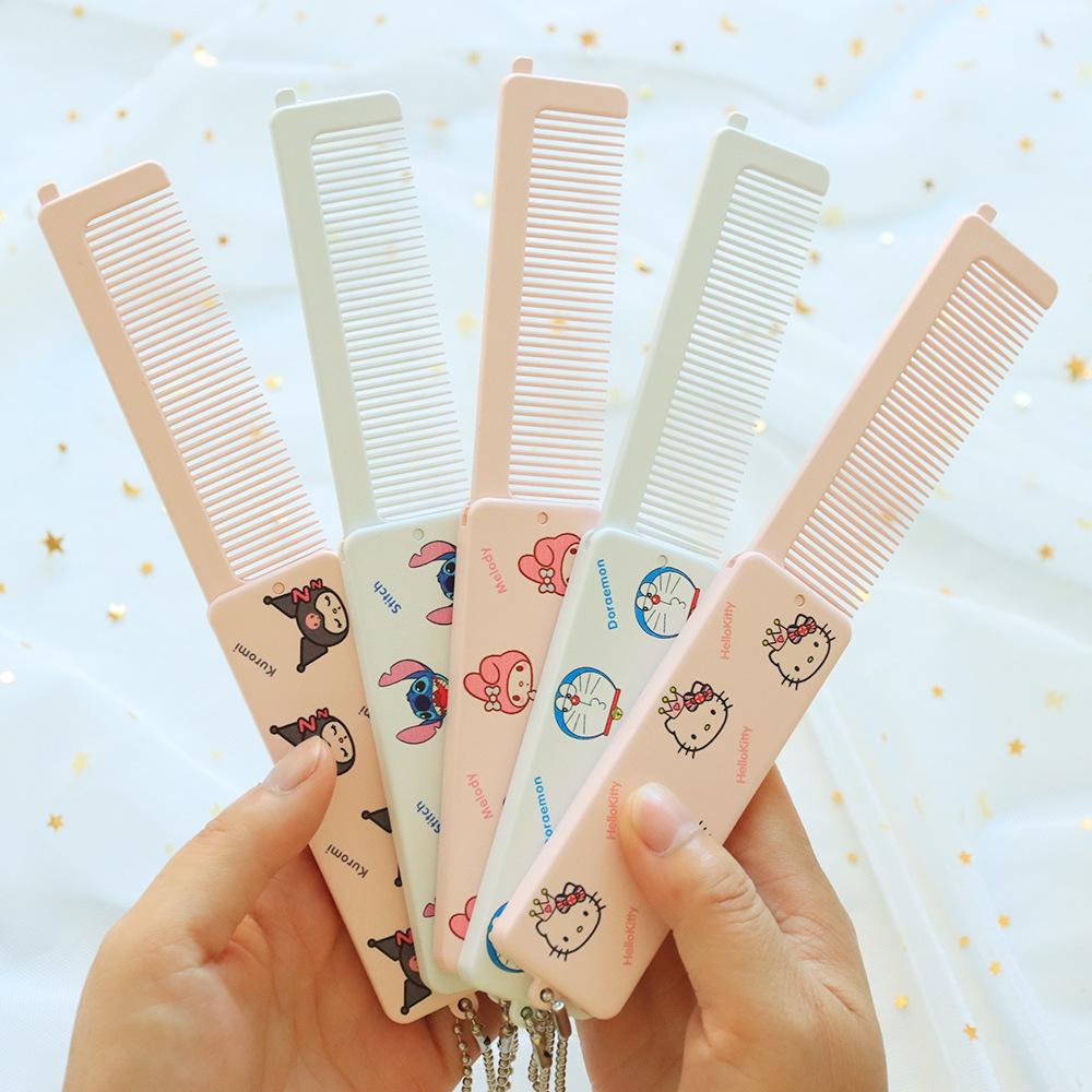 Cute Cartoon Foldable Mirror Comb - Portable Mini for Kids & Students