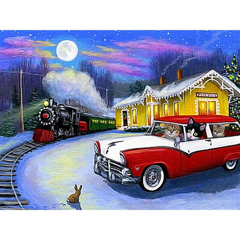 New 5D DIY Diamond Painting Car Diamond Embroidery Winter Cross Stitch Full Round Drill Crafts Home Decor Manual Art Gift