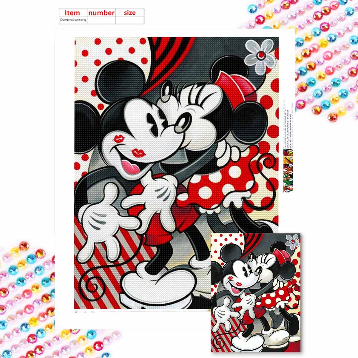 

Полная круглая алмазная живопись Минни целует Микки Искусство Стразы Картина Мозаика Сделай сам 5D Вышивка крестом Домашнее украшение Round 30x40cm