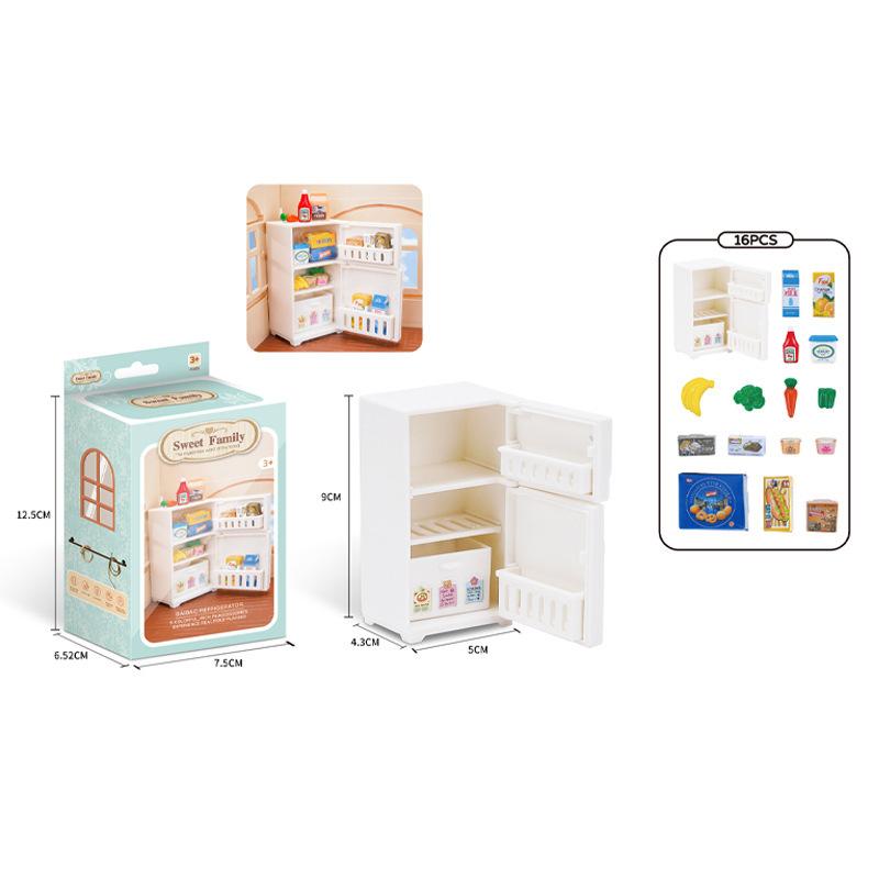Rodzina leśna 1/12 Kuchnia Meble Łazienka Sypialnia Zestawy do pieczenia Miniaturowy model Akcesoria do domku dla lalek Lodówka Prezent dla dziewczyny
