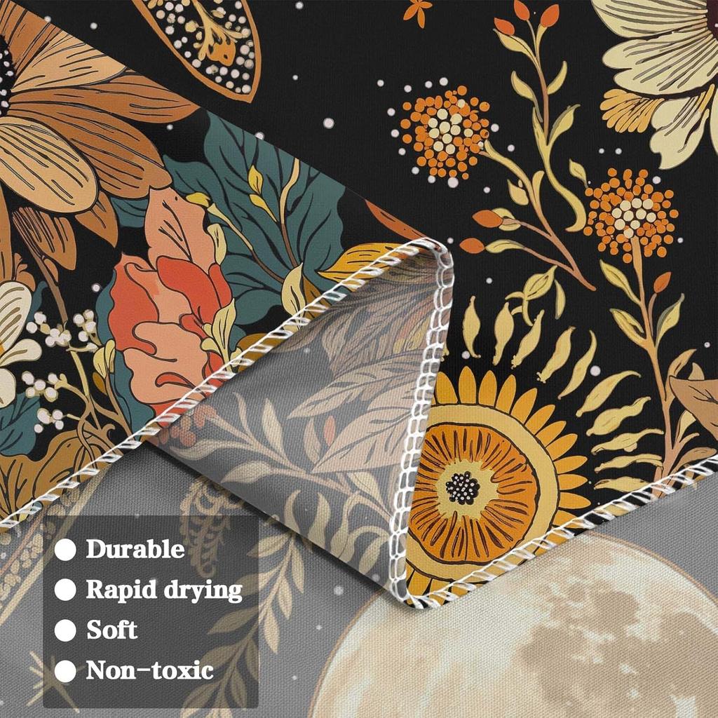Mystic Moon Moth Tapestry, Boho Celestial Sunflower Floral Print Large Wall Hanging for Bedroom Living Room Aesthetic Decor