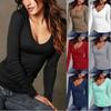 Elegant Autumn And Winter Long-sleeved Solid Color T-shirt V-neck Slim Bottoming Shirt
