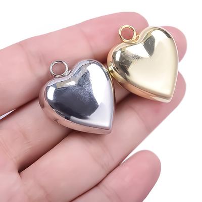 3D Glatter Herzanhänger Für Schmuckherstellung Zubehör Gold-/Silberfarbe 2 Stück Edelstahl Liebesanhänger Mädchen Damen DIY Zubehör