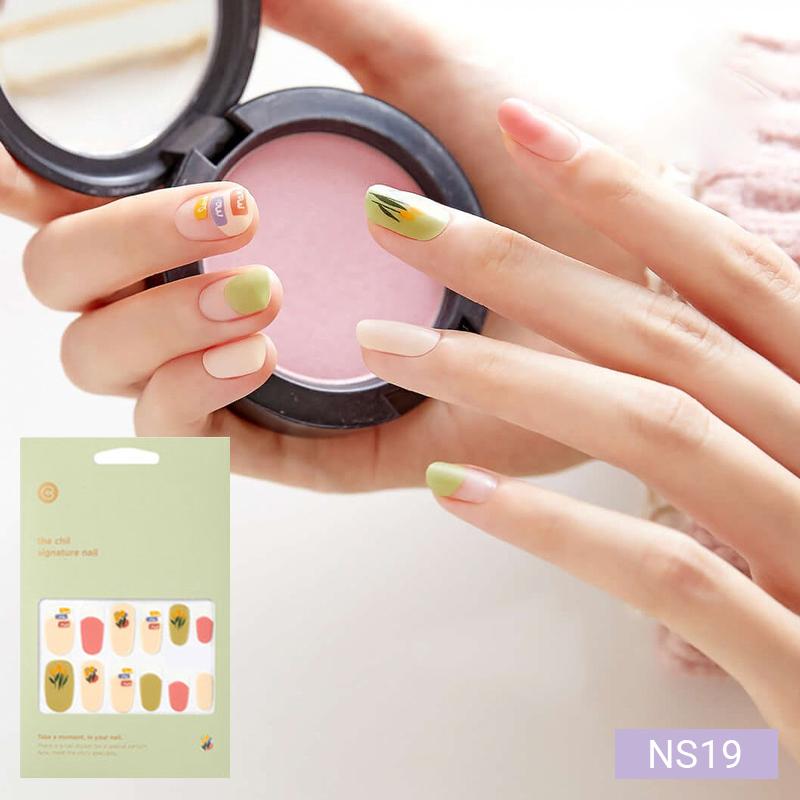 Floral Nail Stickers - 24pcs Self-Adhesive Strips, Quick 5-Min Manicure