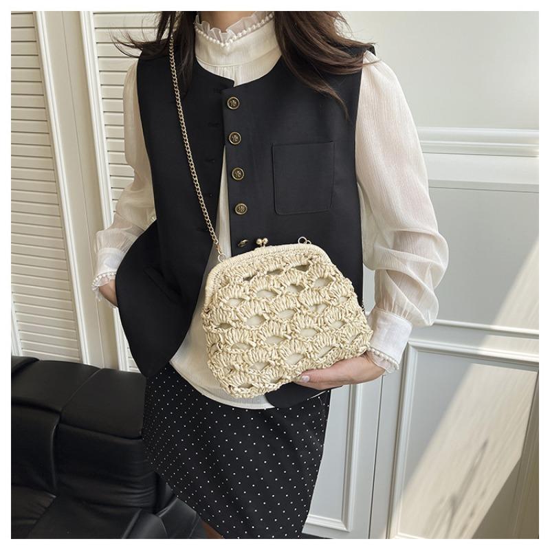 Summer New Straw Beach Bag Fashion Chain Shoulder Bag Niche Messenger Bag Woven Clip Bag