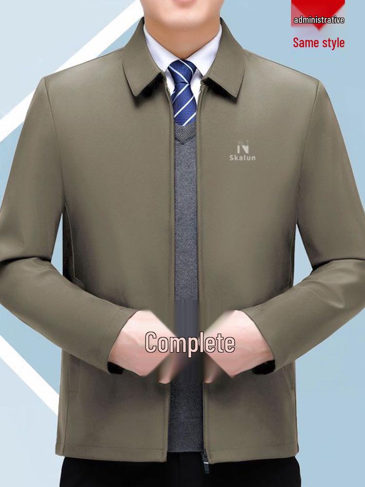 Men's Lapel Jacket: Loose Fit, Plus Size, Dad Style, Versatile Business Wear for Middle-aged & Elderly - Spring & Autumn