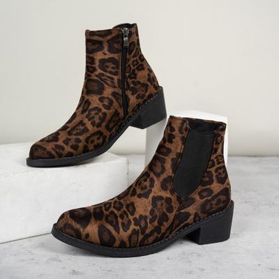 Femmes Léopard Chelsea Bottines de Neige Marque Talons Hauts Chaussures en Daim Tendance Hiver 2025 Goth Fête Décontracté Confortable Chunky Botas Mujer