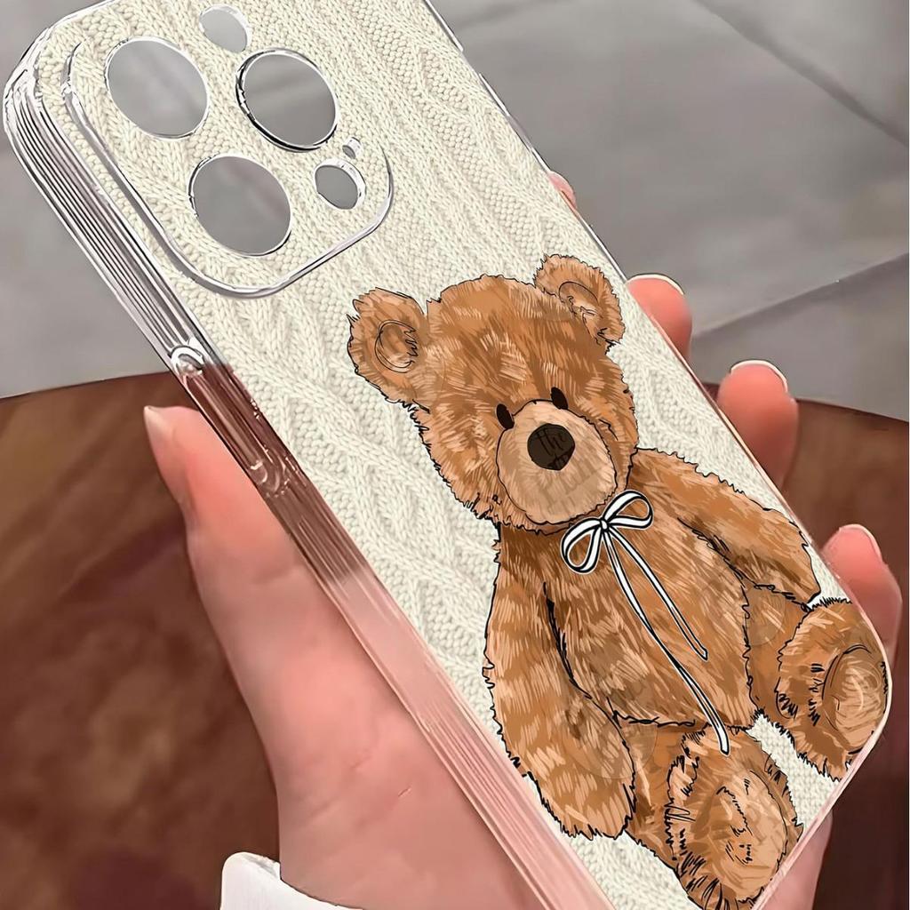 Cartoon Bear Anti-fall Clear Case for iPhone 14/15/16/17 Pro Max