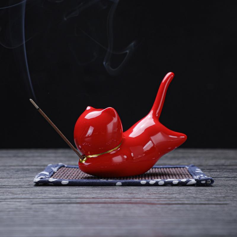 Cute Cat Ceramic Aroma Diffuser Incense Burner Holder Creative Desk Pen Holder Tea Pet Home Decor Office Gift for Living Room