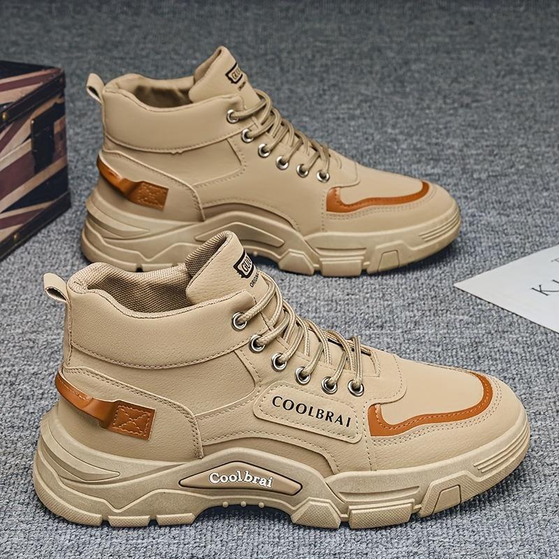 Men's Vintage Solid Color High Top Boots, Comfortable Non-slip Durable Rubber Sole Lace-up Shoes for Men's Outdoor Activities