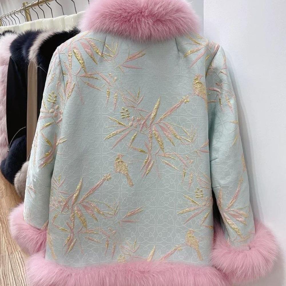 Satin National Style Buckle Imitation Fox Fur Coat Women's Young Fur Coat Winter New