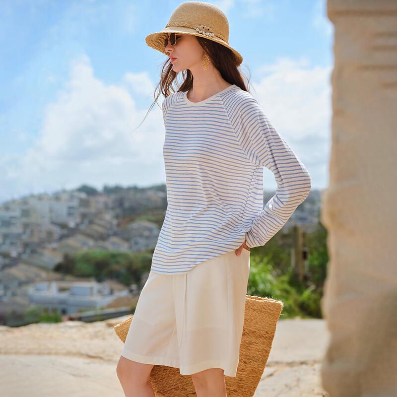 Navigare Women s Loose-Fit Striped Long Sleeve T-Shirt S