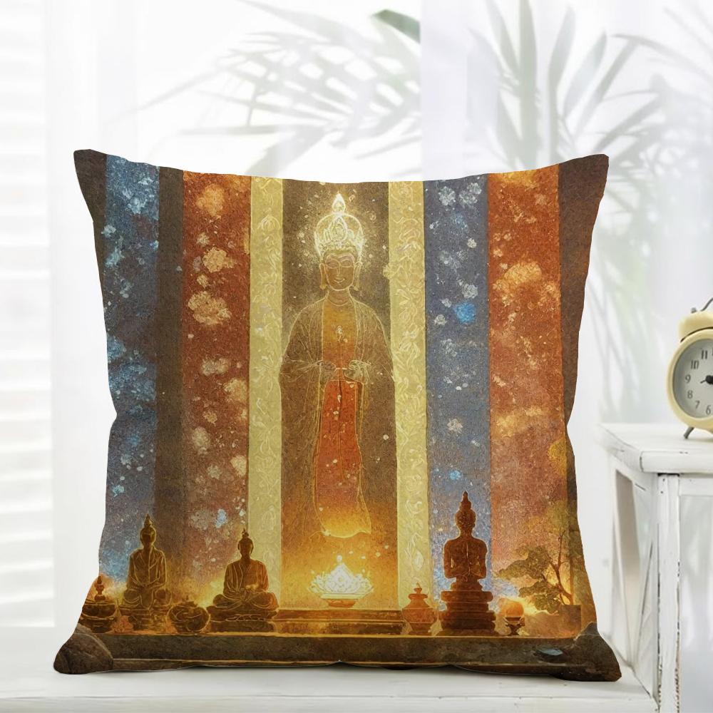 Buddhism Cushion Cover Comfort Daily Washable Linen Soft for Sofa Bed Home Room Decor