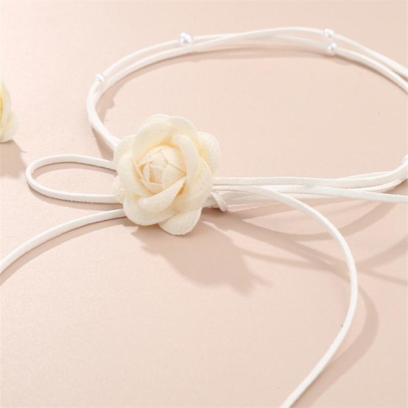 Stylish Camellia Jewelry Set Unique Flower Beaded Necklace and Earrings Floral Theme Neckchain Ear Studs Ornament