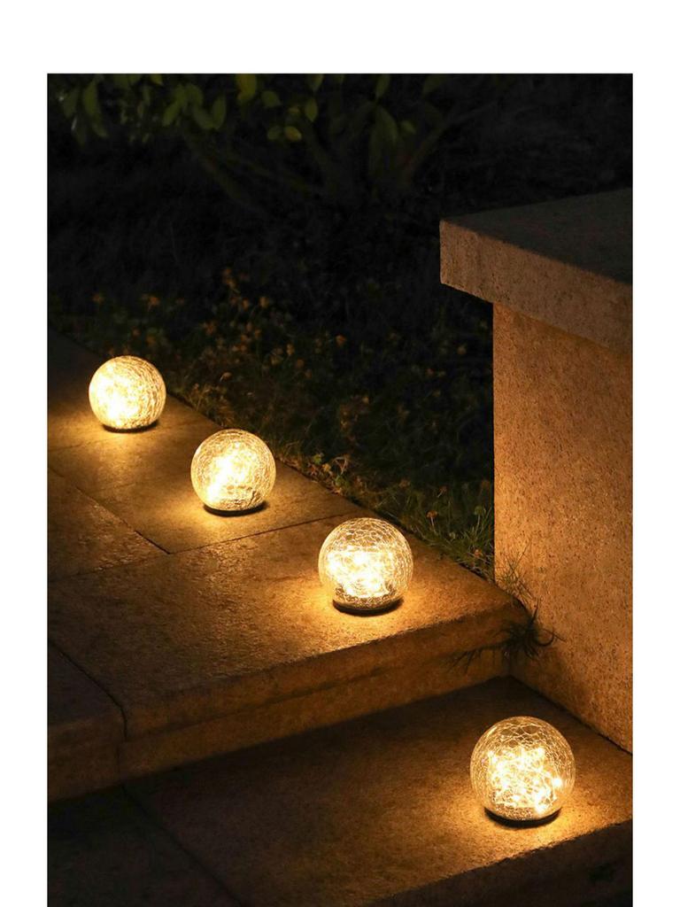 Solar LED Crackle Glass Globe Light for Outdoor Garden & Lawn, Waterproof In-Ground Accent.