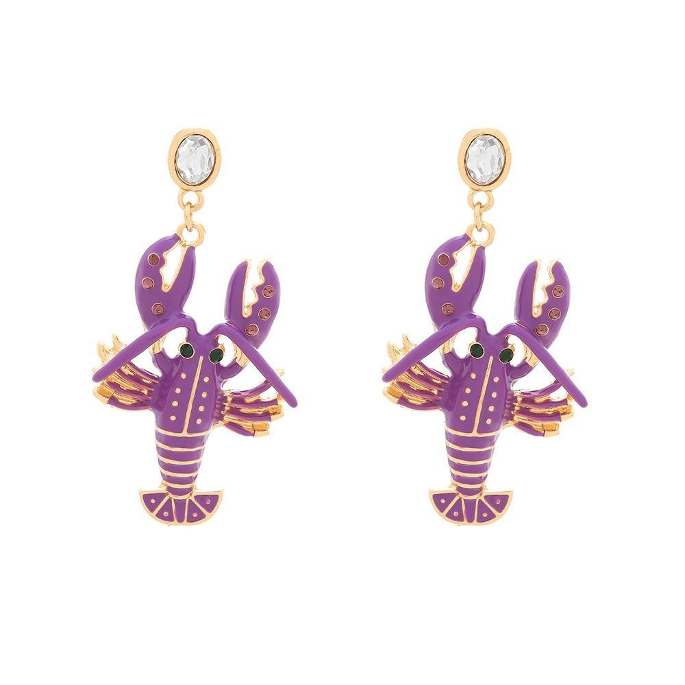 Vintage Lobster Earrings Rhinestone Bohemian Dangle Earring Sweet Enamel Stud Earrings Party