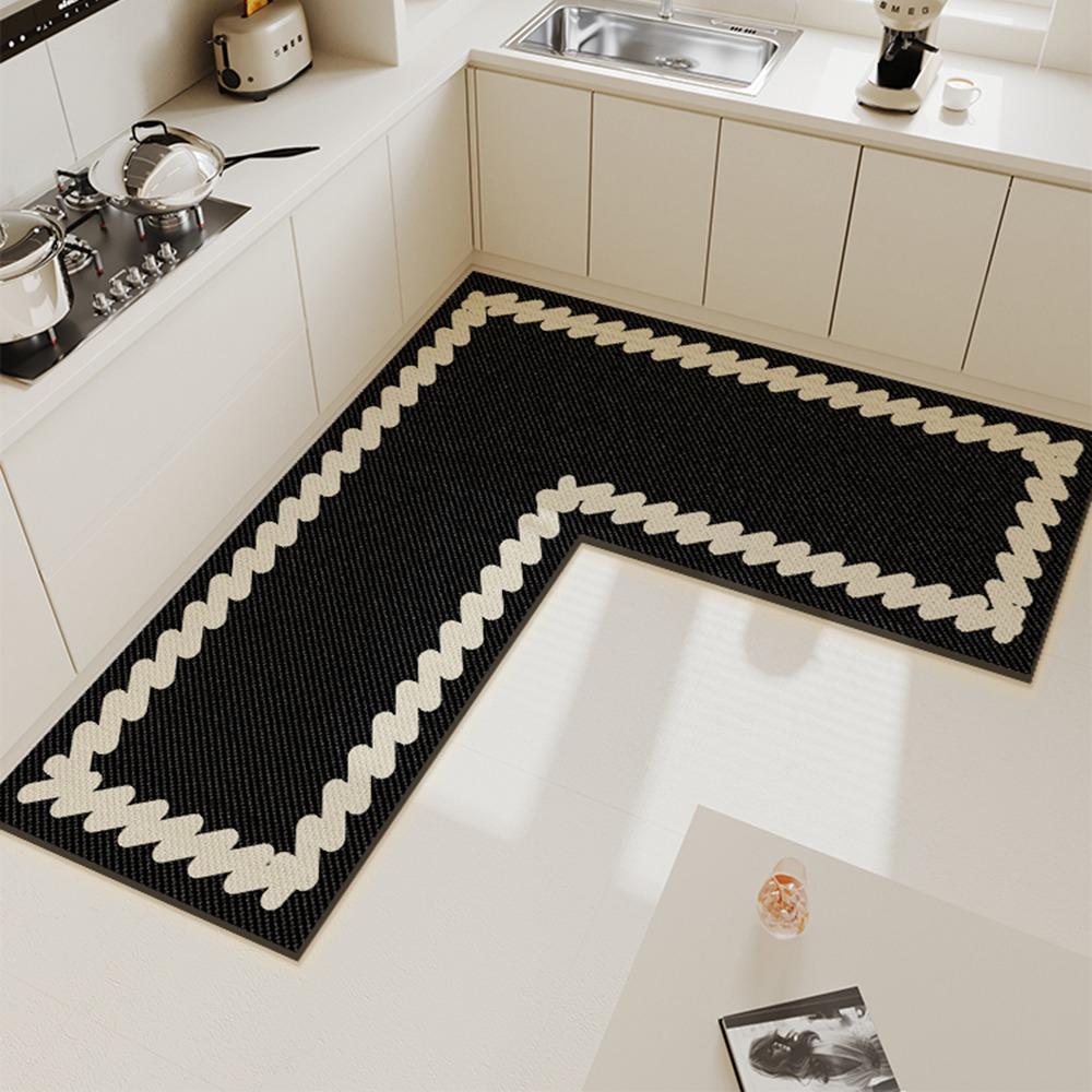 Tapis de sol de cuisine Antidérapant Imperméable et Résistant à la saleté Tapis en forme de L Lignes minimalistes Tapis Décoration de la maison Tapis de pied 80x120x45cm