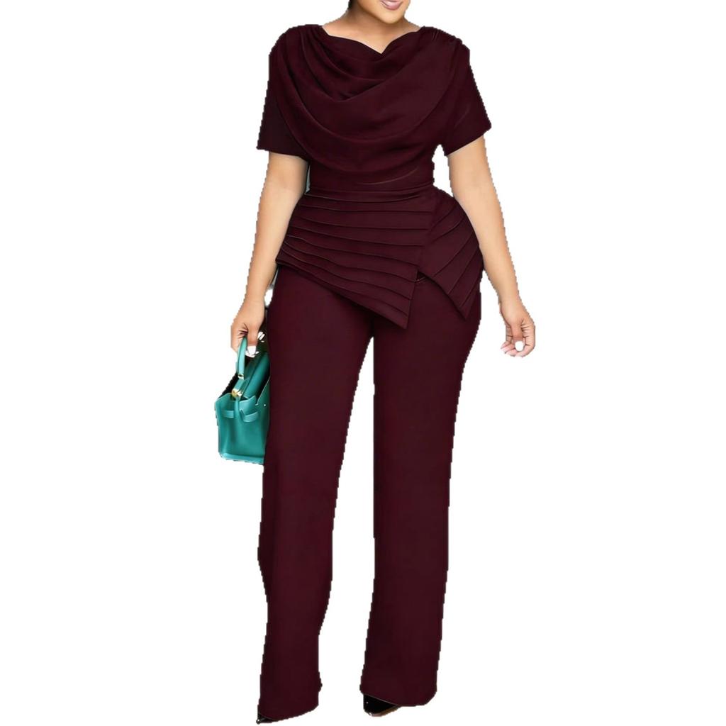Sommer Neuer Stil High-Waist Übergröße Oberteil und Gerade Hose Modisches und Figurbetontes Kurzarm-Set für Damen