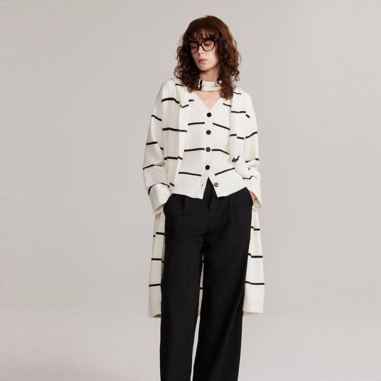 ELLE Striped Hooded Long Sleeve Sweater Women sweater EM49543