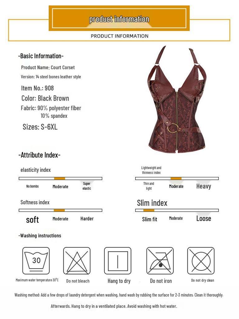 European & American Steel-Boned Leather Punk Corset Waist Cincher for Performance 