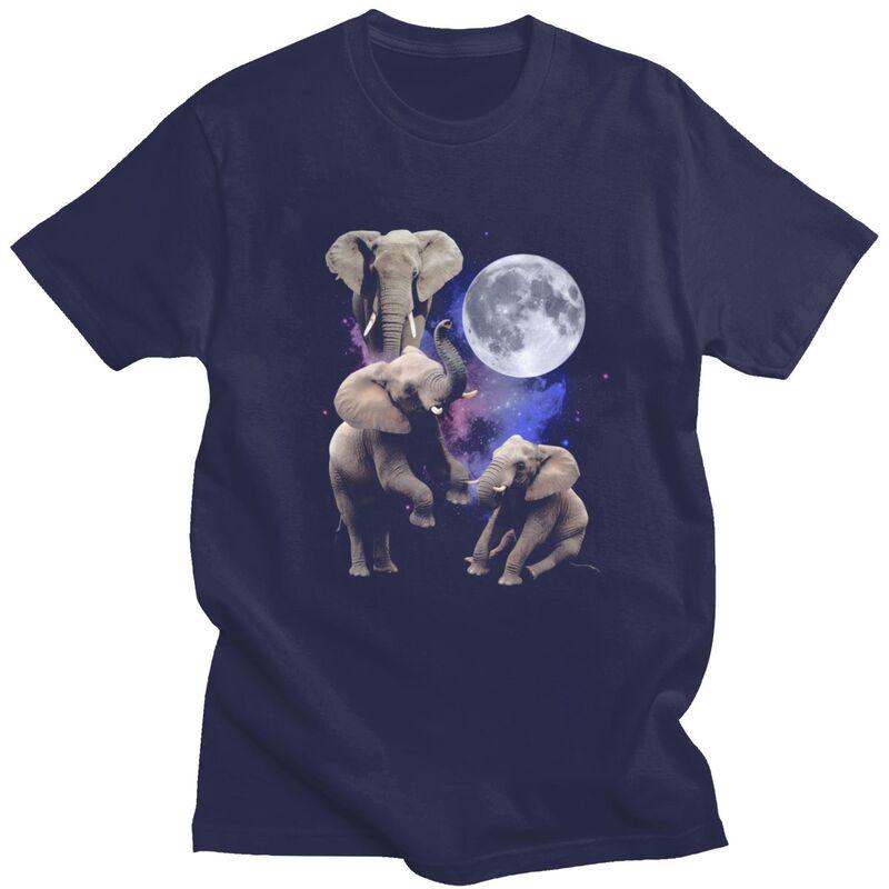 Men Three Moon Elephants T Shirt Summer Short Sleeve Pure Cotton Colthing Leisure Novelty Creative Graphics Tee Tops