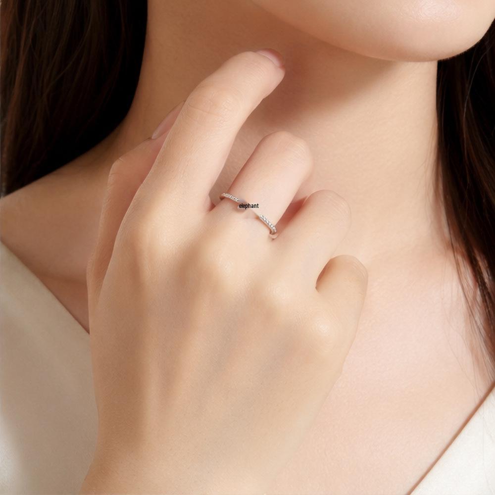 S925 Sterling Silver Geometric Diamond Bead Adjustable Women's Ring - Elegant Light Luxury Accessory