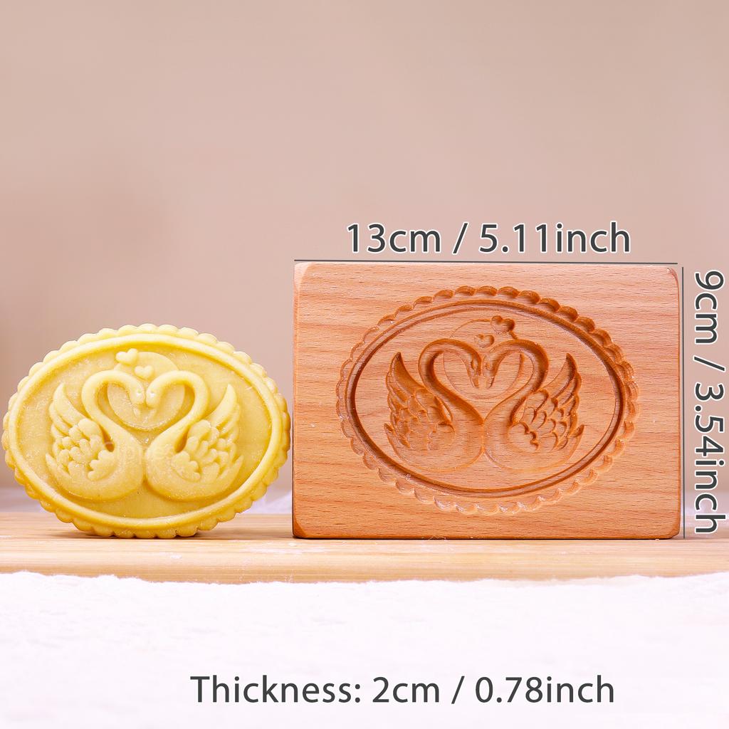 Wood Cookie Molds with Heart & Flower Patterns, 3D DIY Carved Embossed Cookie Cutter Moulds for Baking, Fondant Cake Biscuit