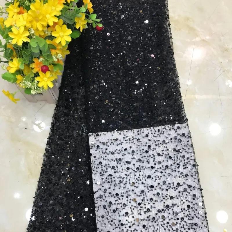 Luxury 3D Sequined Beaded Mesh Embroidered Lace Fabric Handmade Wedding Dress DIY Accessories Width 130cm 1Meter