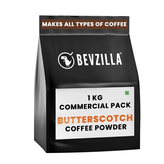 Bevzilla 1kg Butterscotch Instant Coffee Powder | 100% Pure Arabica Beans | Makes 500 Cups | For HoReCa Use | Hot & Cold Coffee