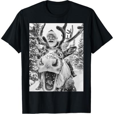 Funny Christmas Reindeer Selfie Santa Claus Xmas Sleigh T-Shirt