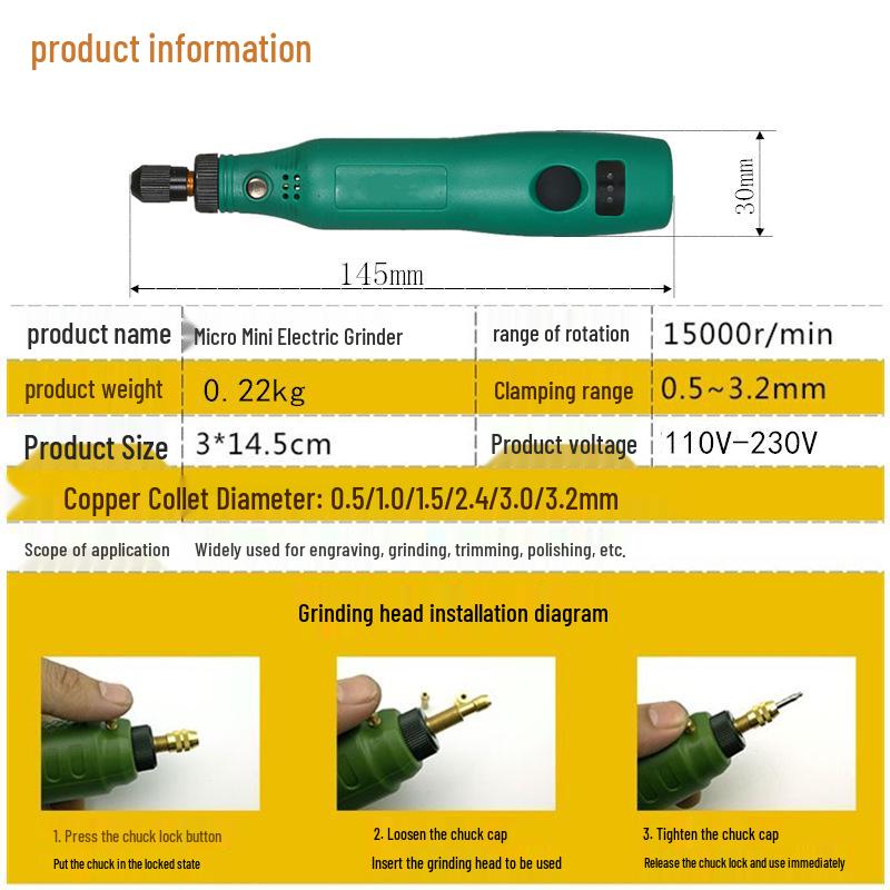 Mini Burghiu Electric & Polizor cu Control al Vitezei pentru Sculptură, Lustruire și Gravură