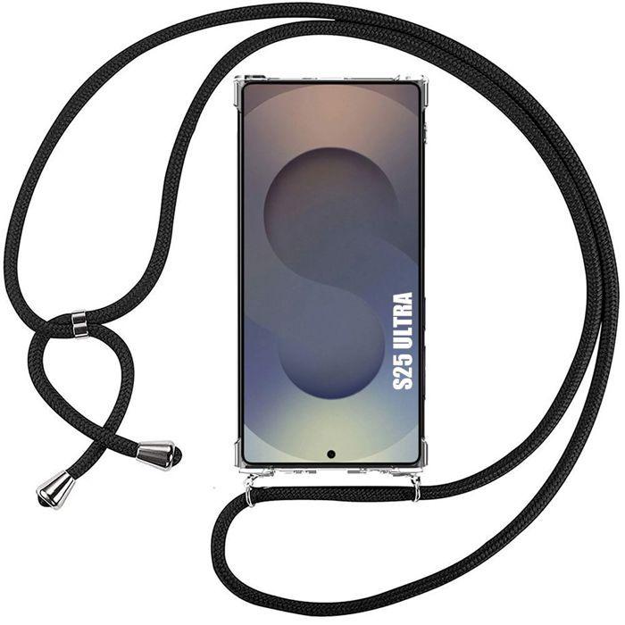 Coque pour Samsung Galaxy S25 Ultra - Coins Renforcés avec Bandoulière Noir - BOOLING®