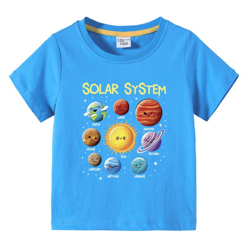 Kids Shortsleeved Tshirt Solar System Graphic Printing Summer Childrens Comfortable Tees Boys Girls ONeck Tops Clothing Gift