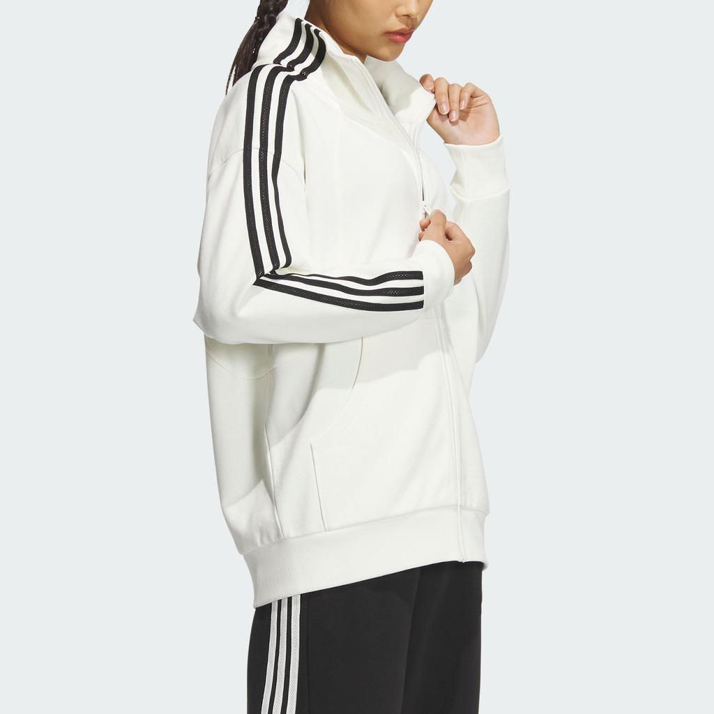 Adidas FW24 Knit Jacket 3-Stripes Retro Sports Casual Stand Collar Long Sleeve Jacket Women Jacket White JN0760