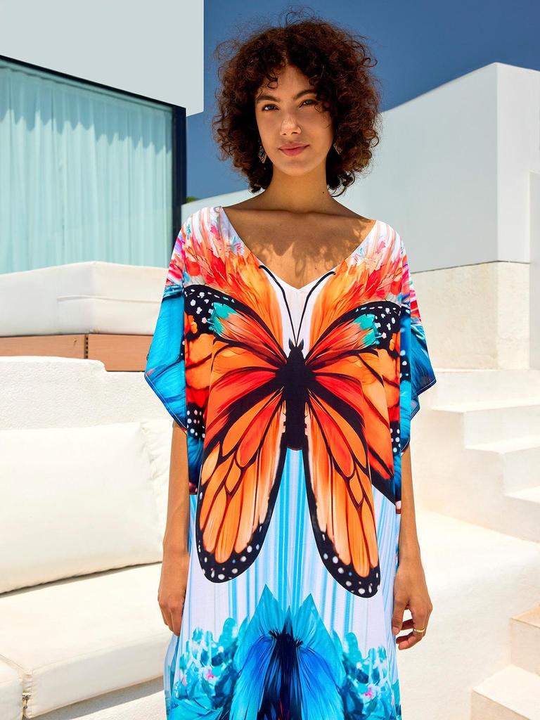 European & American Cotton Print Beach Cover-Up Long Dress - Plus Size Swimsuit Sunscreen Robe