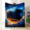 A Glowing Soccer Ball Engulfed In Dynamic Blue and Orange Flames. for All Seasons Blanket Lunch Break Throw Gift