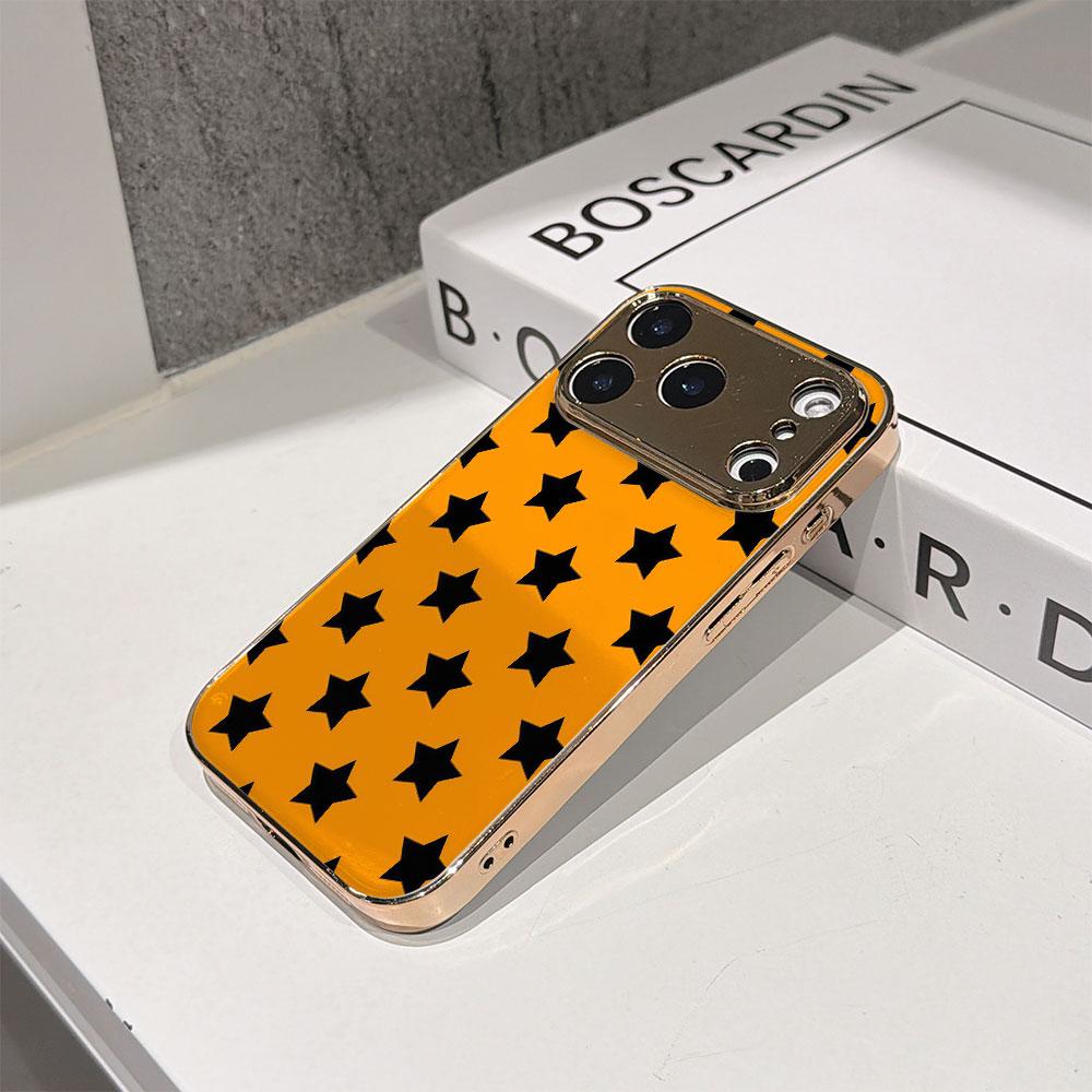 Lucky Start Phone Case For iPhone 17 16 15 14 13 12 11 Pro Max 16E Gold Electroplated Glass Shell Retro Heartbeat Cover