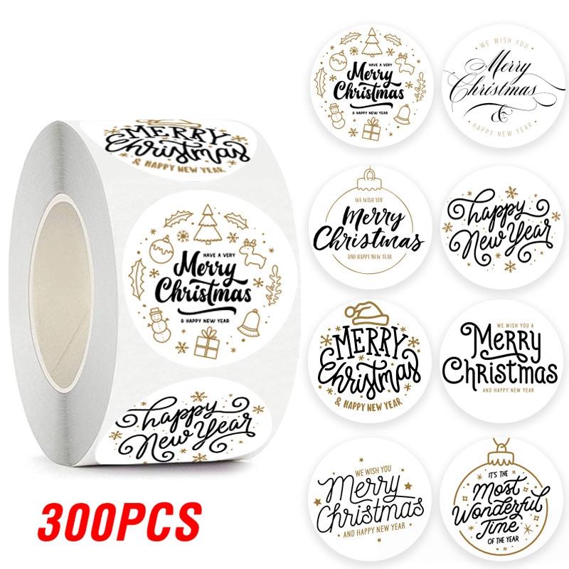 100-500pcs Merry Christmas Sticker , Round Adhesive Decoration Sticker for Cards Envelope Seal Xmas Gift Wraps Box Bags