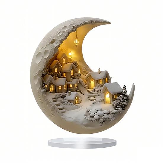 

Снежный дом Луна Акриловое украшение 2D Плоский Полумесяц Настольная табличка с подставкой Украшение для дома офиса для рабочего стола 1pc