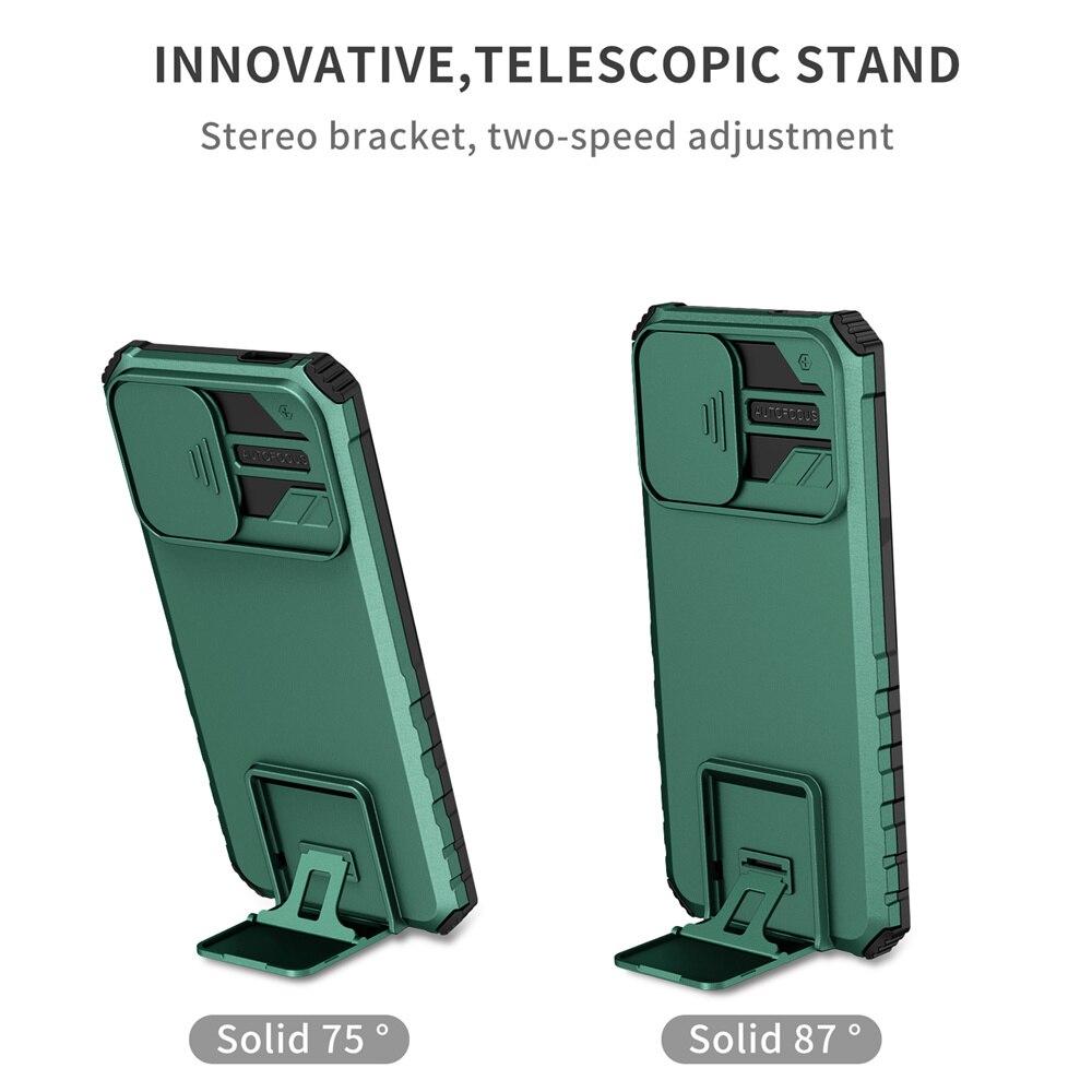 KEYSION Shockproof Case for Xiaomi Redmi A1 10C 10A Push Pull Camera Protection Live Stand Phone Cover for Redmi Note 9 Pro 9S