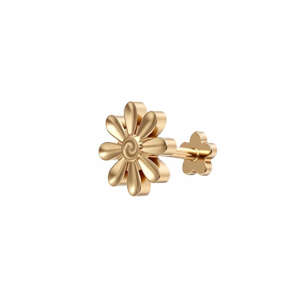 ASTM F136 Titanium Threadless Push Pin Labret Flower Daisy 18K Gold PVD Flat Back Helix Tragus Cartilage Piercing Jewelry