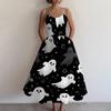 Women's Sleeveless Casual Dress Halloween Print Round Neck Vintage Style Swing Dress with Adjustable Straps for Everyday Wear