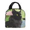 Cute Black Kitten And Butterfly Insulated Lunch Bag for Kids School Cooler Thermal Food Box Tote Portable Lunch Boxes Container