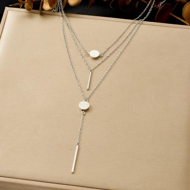 Gold Plated Stainless Steel Multi-layer Geometric Pendant Necklace for Women серебряный