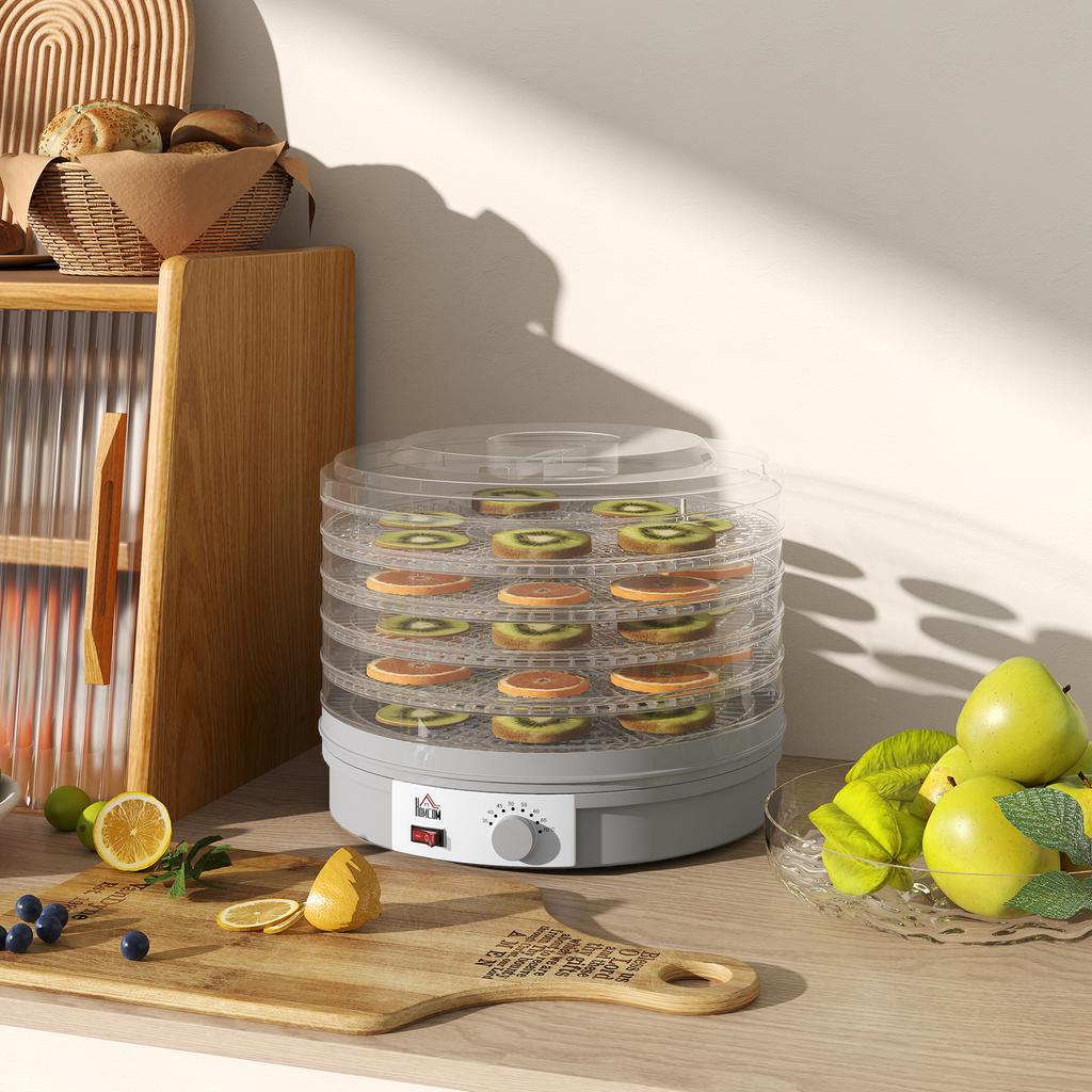 5-tier Food Dehydrator, 245W Dehydrator with Adjustable Temperature Control, Grey