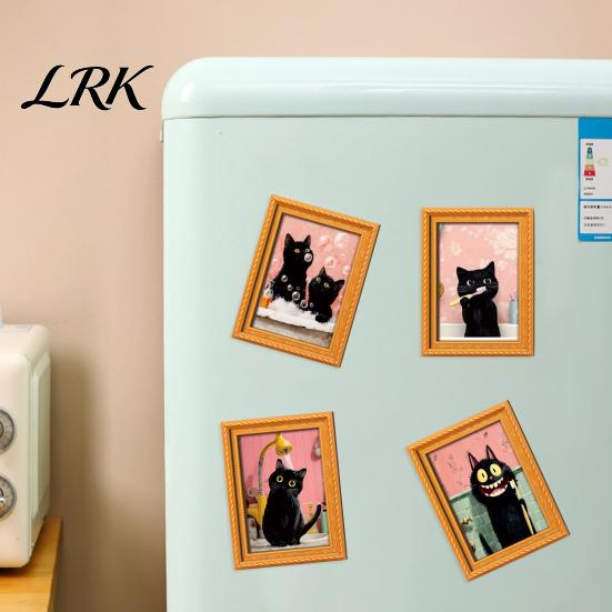 Cute Pumpkin Spooky Ornaments Wooden Black Cat Fridge Magnet, Seasonal Cartoon Kitchen Bathroom Decor, Autumn Home Decorations Theme Photo Frame