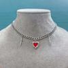Punk Gothic Red Heart & Sword Pendant Choker Necklace Silver Color Cuban Chain for Women Men Party Daily Y2K Aesthetic Jewelry