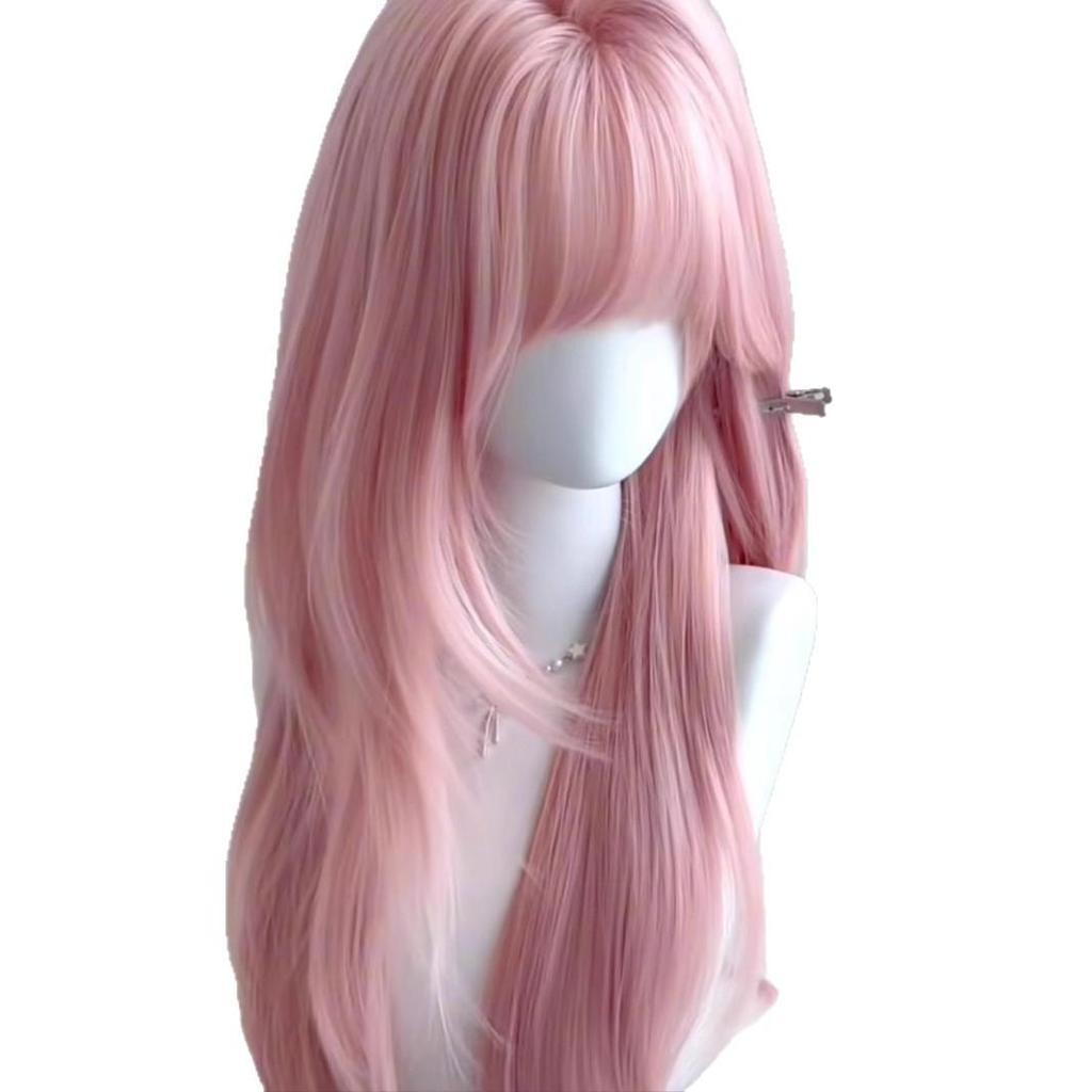 Parrucca Cosplay Lolita Lunga Dritta Rosa Connie con Frangia per Donna