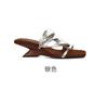 Sheepskin version of genuine leather two wear French wedge heel retro one-word slippers women's summer wear temperament high heels cool slippers