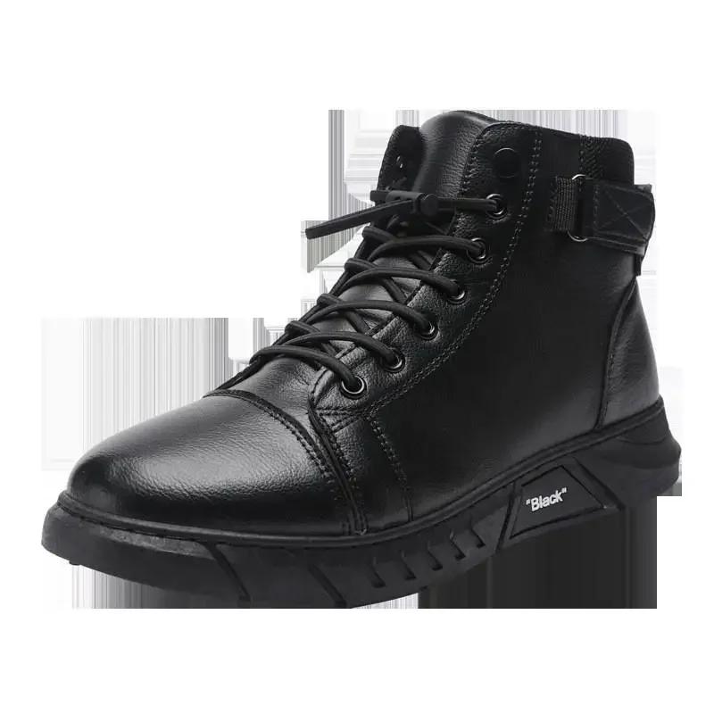 Madingi aulinukai juodos PU odos vyriški sportiniai batai rudens žiemos patogūs aukštakulniai kasdieniai madingi platforminiai batai vyrui apvalia nosimi